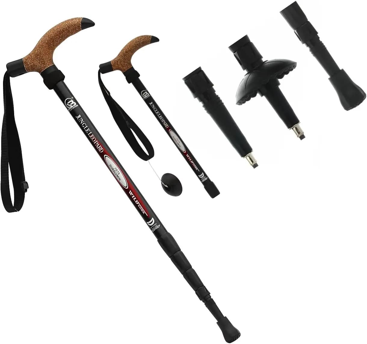 Aluminium Trekking Stick with cork grip and tungsten tip, folding mountain trekking stick