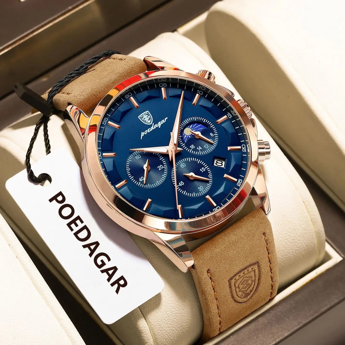 POEDAGAR nuovo orologio da polso da uomo alla moda cronografo impermeabile data luminosa orologio da uomo in pelle orologi al quarzo militare di lusso per uomo
