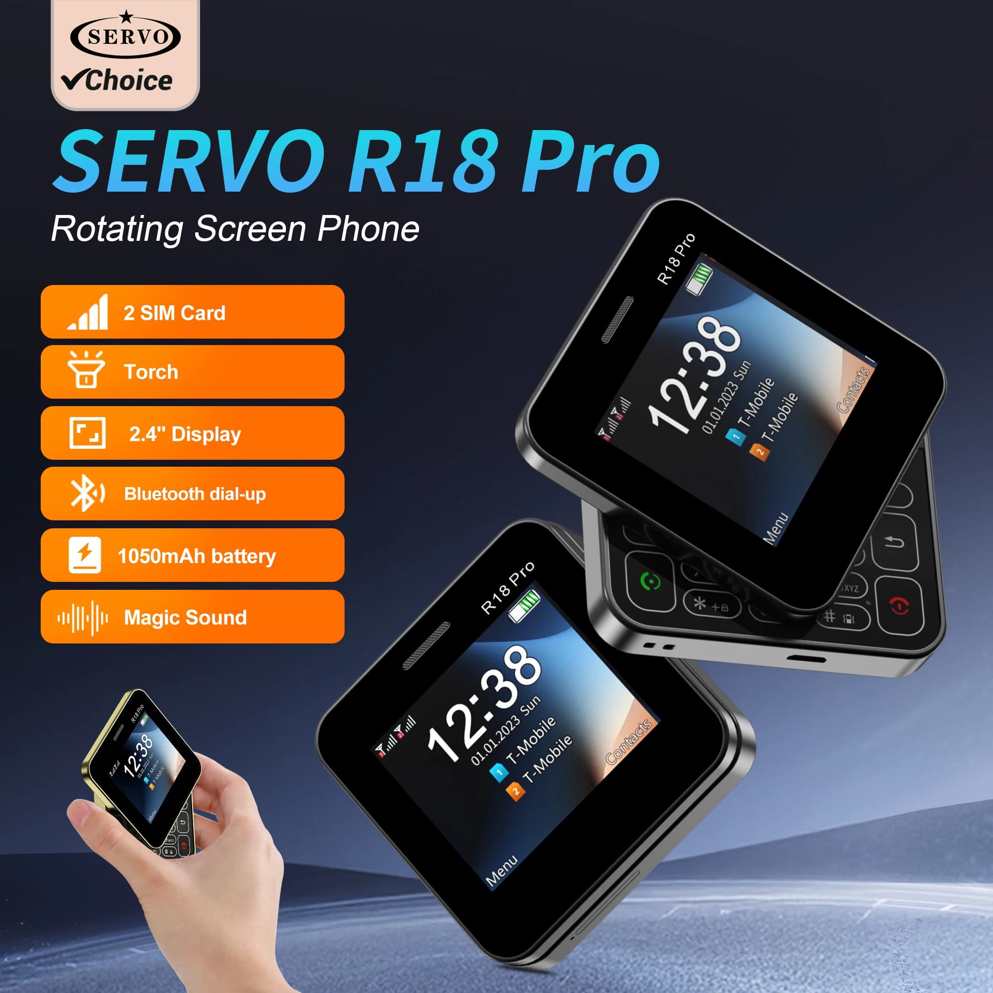 Prezzo basso Vendita SERVO R18 PRO Slider laterale Telefono cellulare Dual SIM Speed Dial Torcia magica per voce Cellulare con schermo rotante da 2,4 pollici