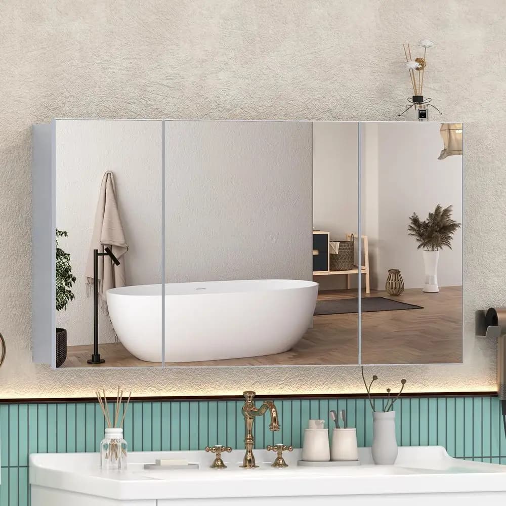 Armadietto Portamedicinali con Specchio 40x24, Armadietti Preassemblati per Bagno, da Incasso o Montaggio a Superficie, Grande, Argento