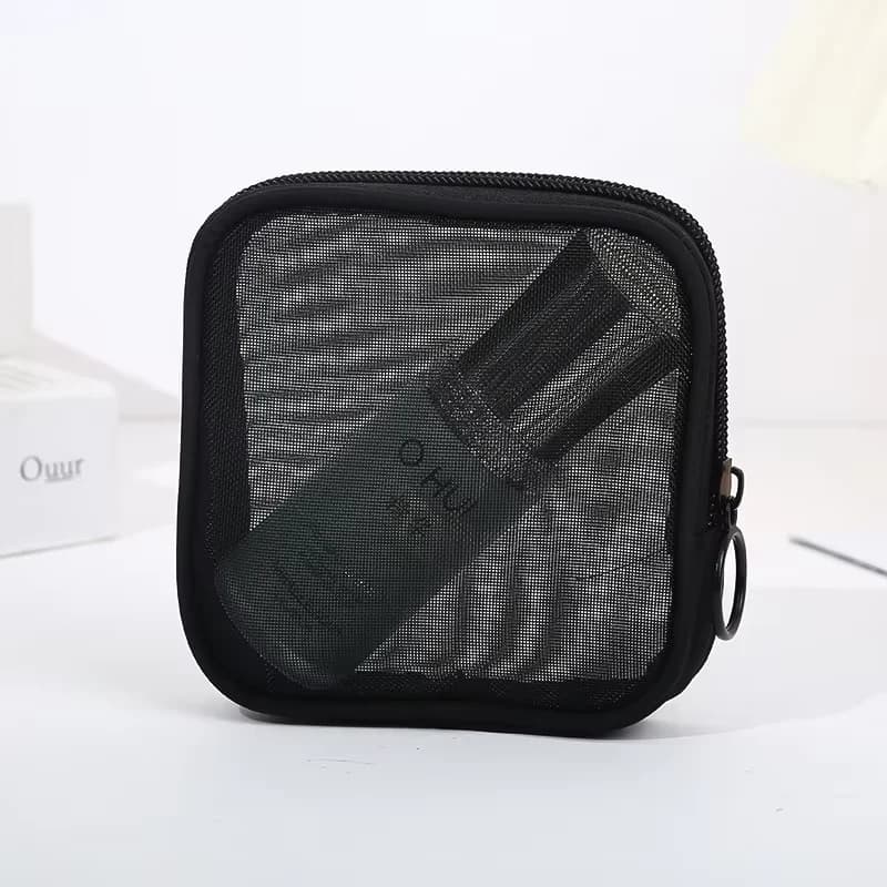 Mini borsa per cosmetici trasparente Piccola borsa da viaggio in rete nera Borse per trucco semplici Custodie per rossetti da toilette per ragazza