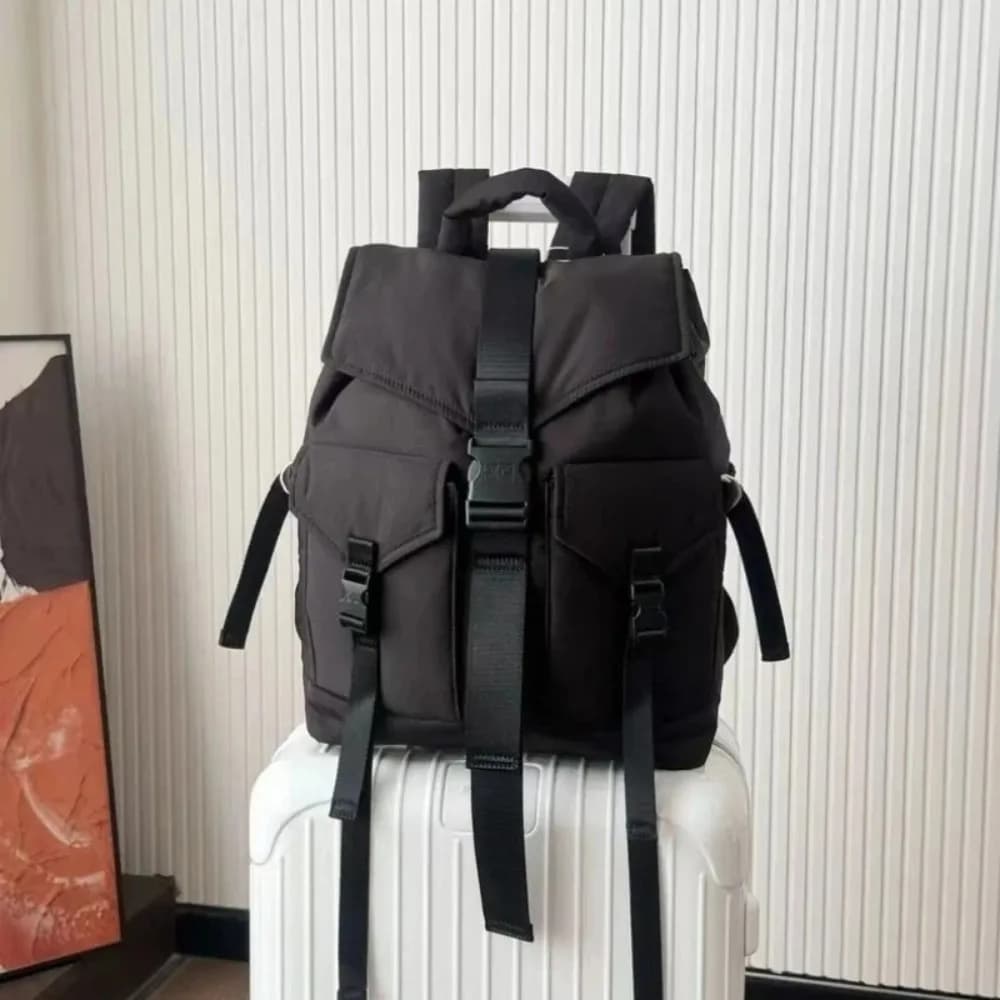 Luxury Colorful Webbing Buckle Backpack Women Waterproof Nylon Flap Backpack Large Capacity Travel School Daily Shoulder Bag
