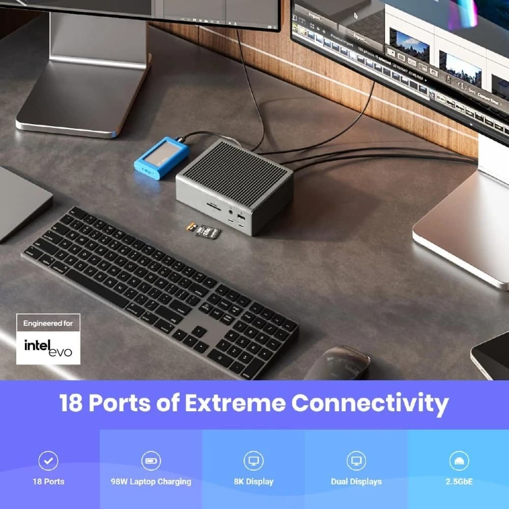 Set per Ristoranti - Docking Station Thunderbolt 4 18-in-1 con Ricarica 98W, Porte Triple 40Gbps TBT4, HDMI 8K, Ethernet 2.5G per Mac