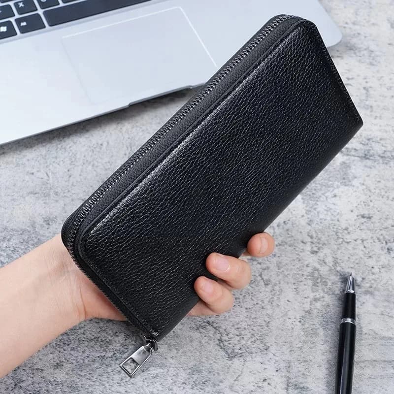 New Long Version Men's Zipper Card Holder Wallet Large Capacity Leather Clutch Mobile Phone Bag Casual Business Wallet