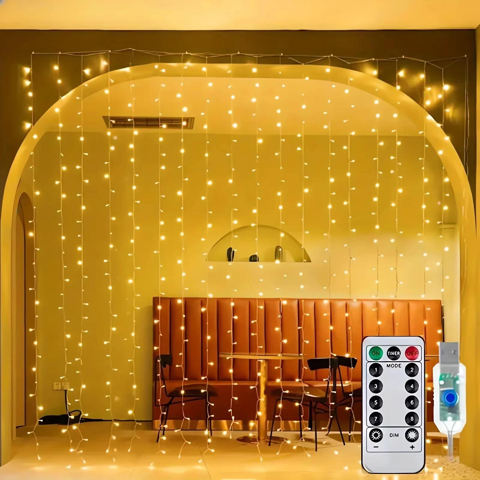 Christmas Lights LED Fairy String Curtain Lights 8 Mode Remote USB Festoon Christmas Decor For Home Holiday New Year Lamp