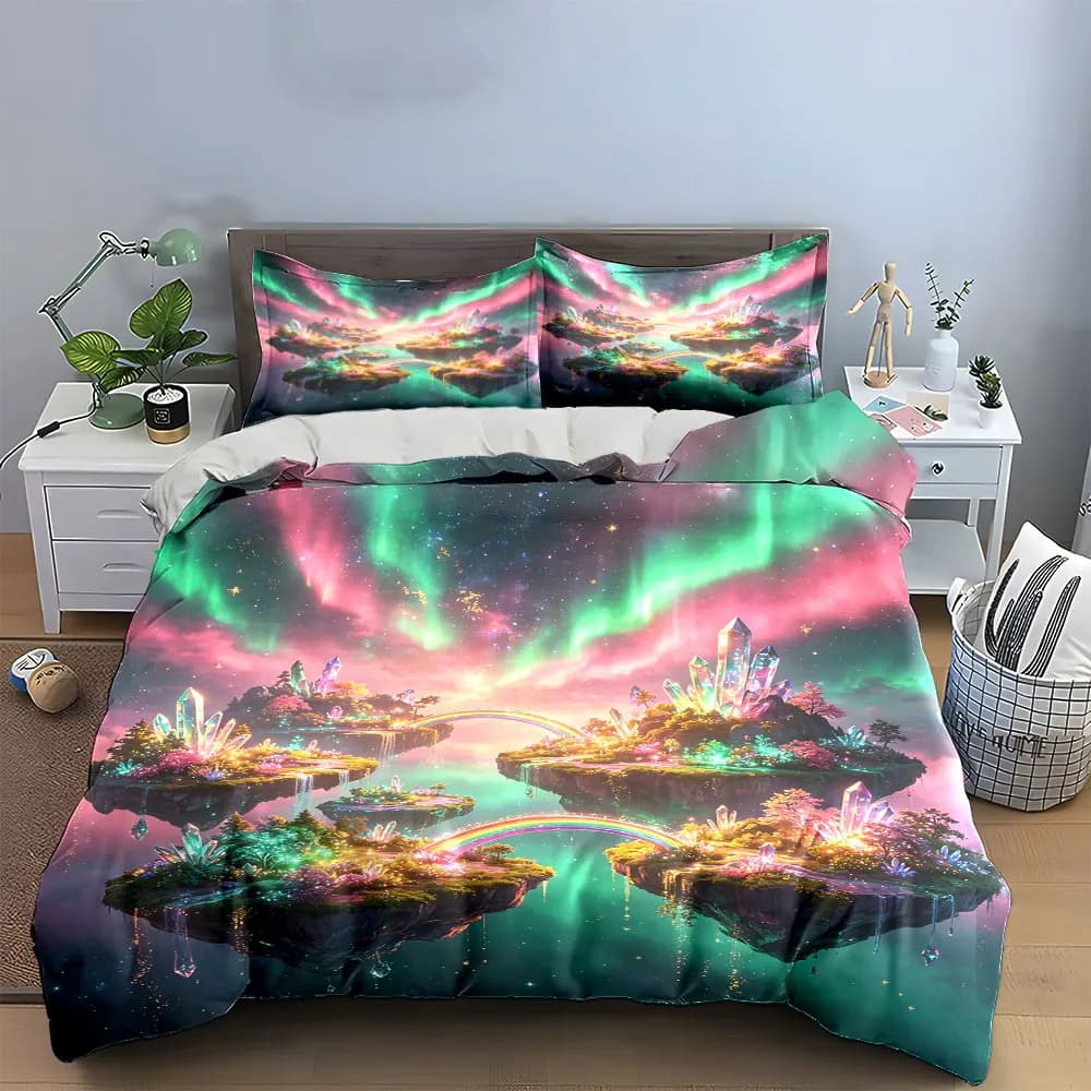 Set Decorativo Cristallo Isola Galleggiante - Set Biancheria da Letto Morbido e Confortevole con 1 Copripiumino e 2 Federe, Regalo