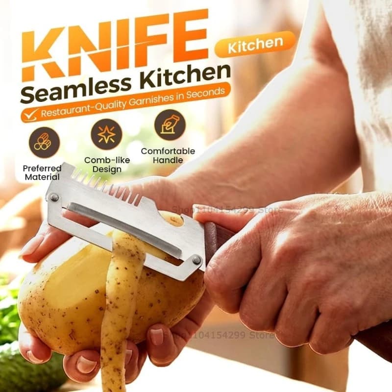 Knife Kitchen New Paring Knife Ergonomic Stainless Steel Vegetable Peeler with Wooden Handle 2-in-1 Fruit Potato Peeler