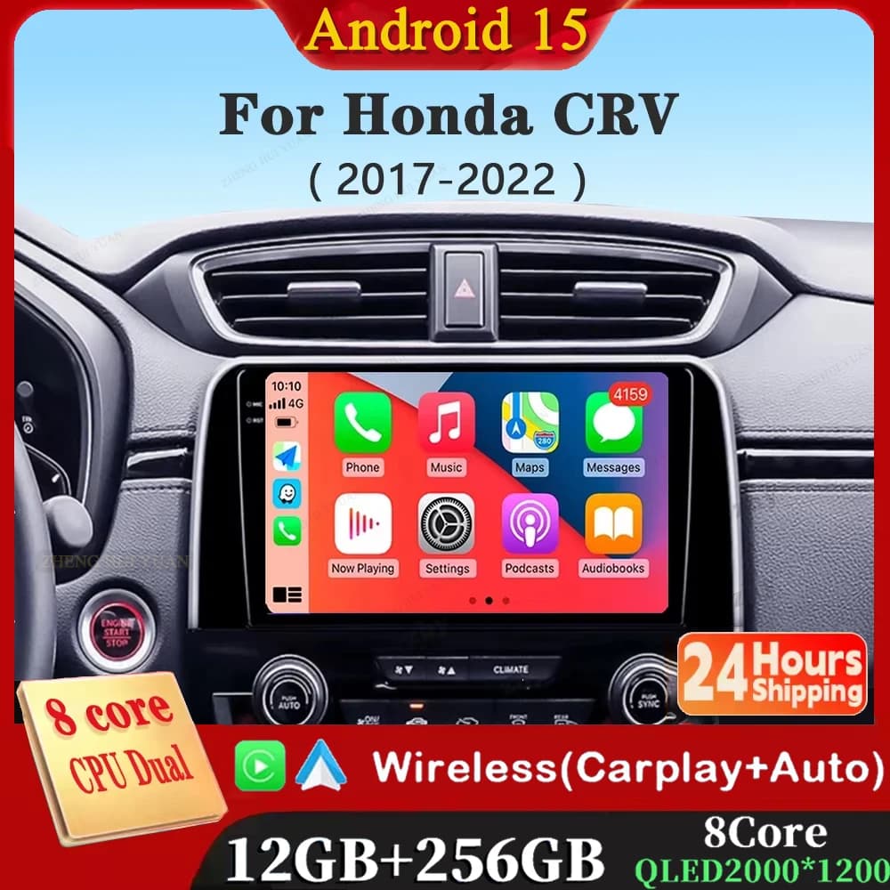 Android 15 Car Radio For Honda CRV 2017 2018 2019 2020 2021 2022 Multimedia Video Player Navigation GPS Carplay QLED Stereo WIFI