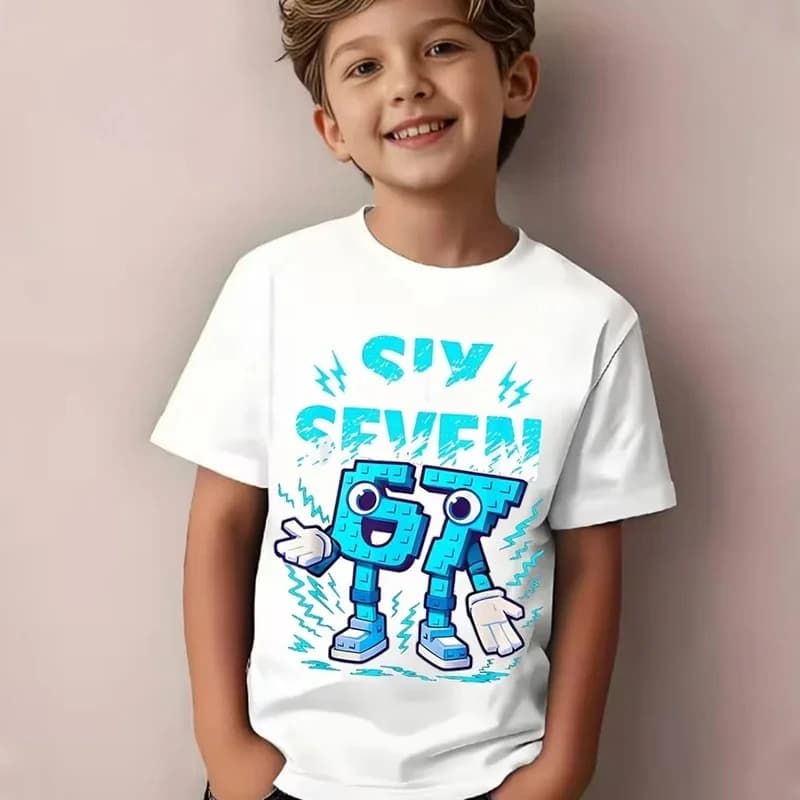 Magliette estive per ragazzi da 6 a 7 anni, t-shirt con stampa numero 67, casual, con stampa italiana, adatta come regalo divertente per abbigliamento casual