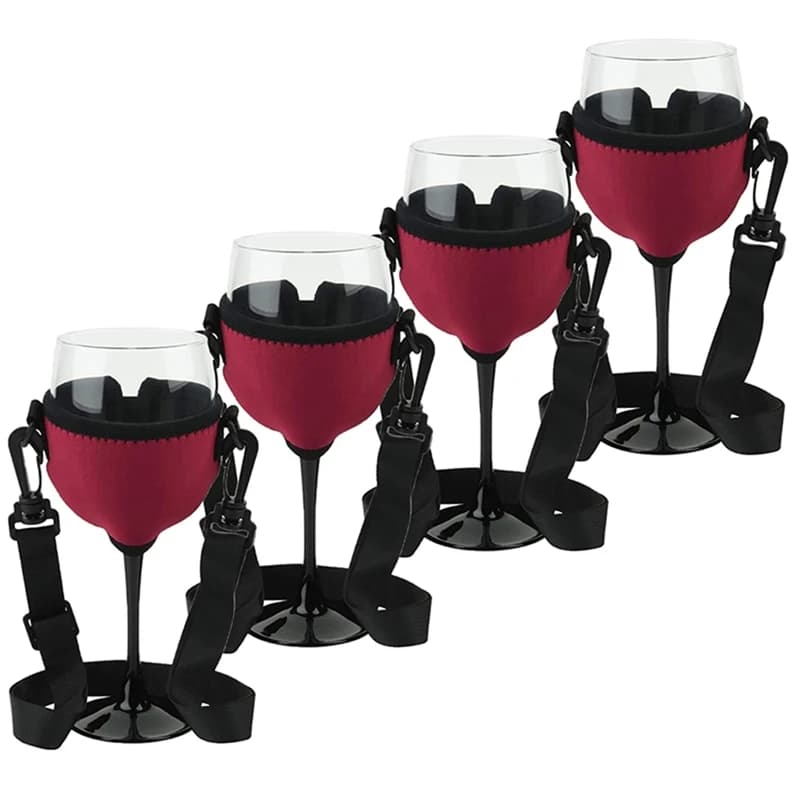 AT19-4PCS Portable Wine Glass Holder Strap Wine Sling Yoke Glass Holder Support Neck Strap For Birthday Cocktail Tools