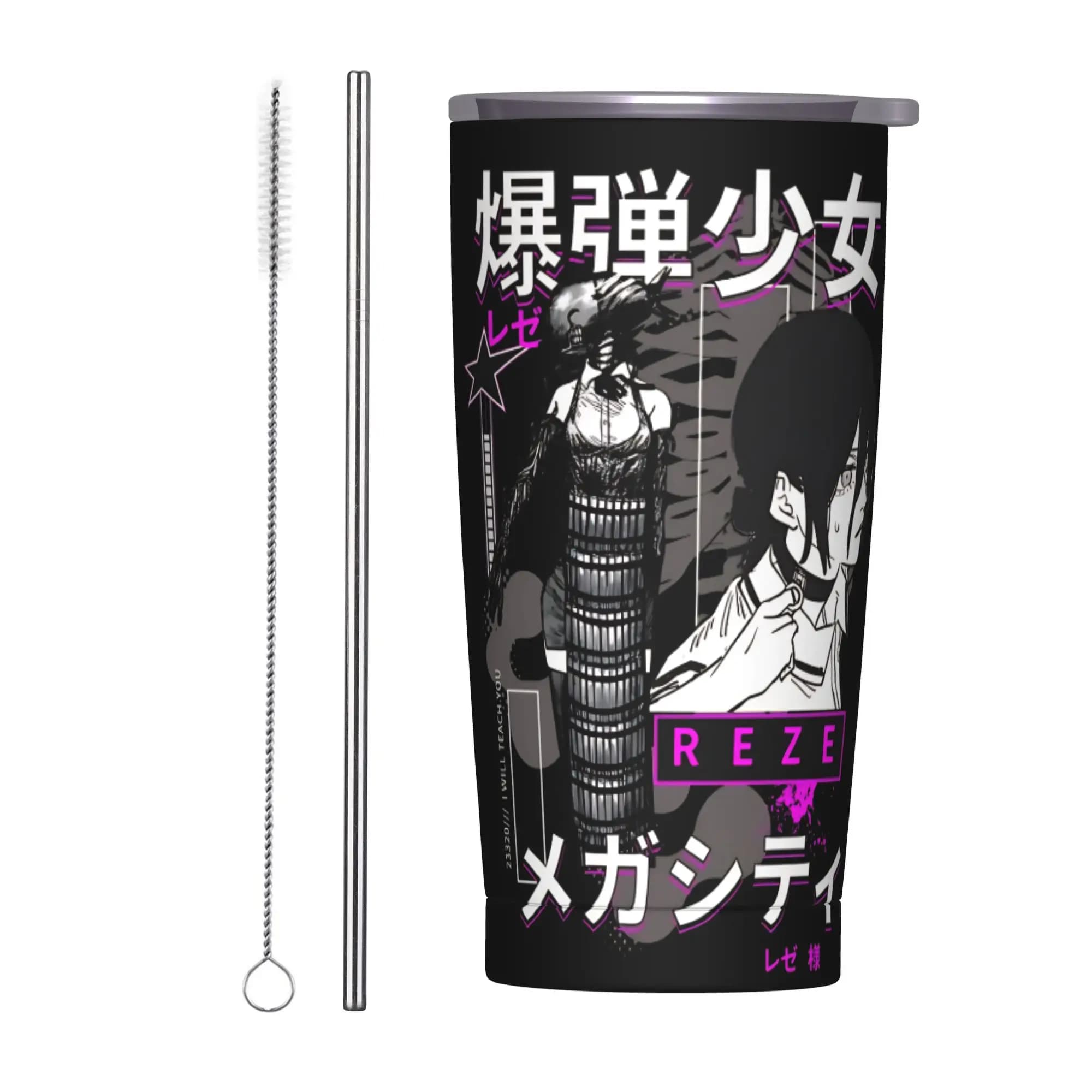Tazza Termica Anime Chainsaw Man Reze, Borraccia Sottovuoto Anti-Goccia per Auto, 20oz