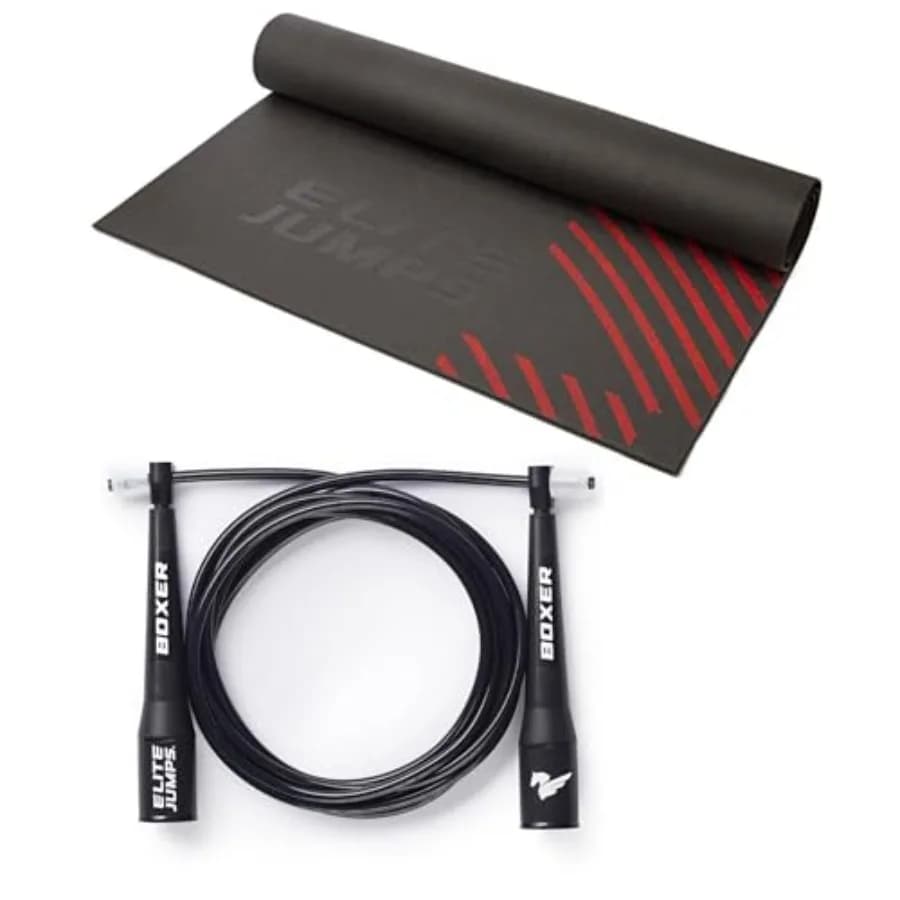 Corda per Saltare Elite Jumps Boxer 3.0 - Nera - per Allenamento Cardio e Fitness con Tappetino per Corda per Saltare