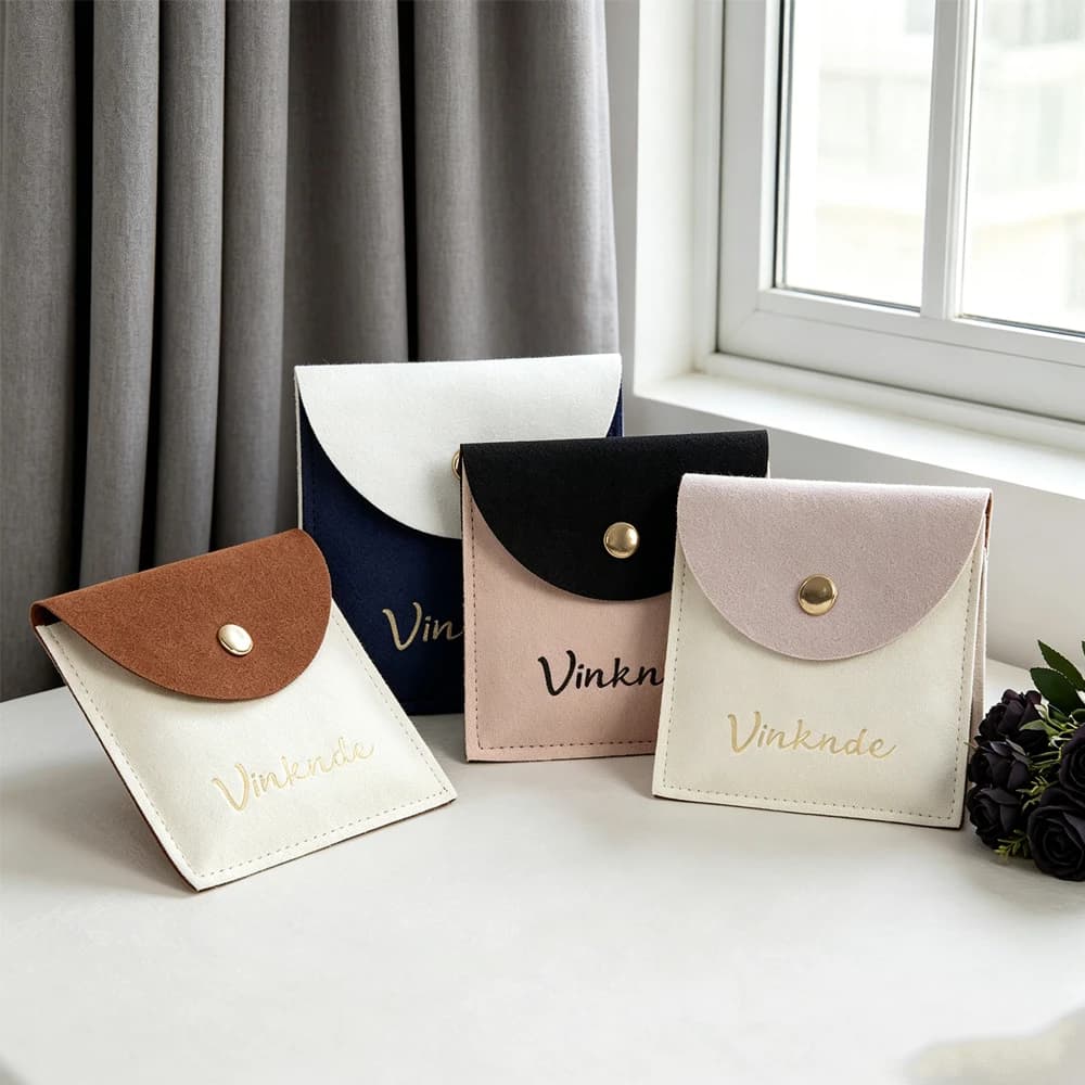 50/100 Pezzi Sacchetti in Microfibra 6x6cm con Logo Personalizzato, Pochette in Velluto Portatile per Gioielli, Organizzatore da Viaggio per Orecchini e Anelli