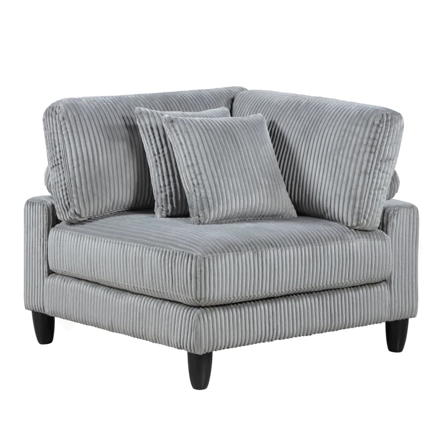 Living Room Furniture Corner Chair Gray Corduroy Upholstery 1pc Corner Wedge Soft Cushion Solid Wood Legs For Living, Dining Ro