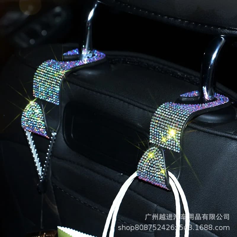 Organizzatore multifunzionale nascosto con gancio per schienale del seggiolino auto da 2 pezzi con decorazioni in strass per ganci a forma di S per riporre veicoli