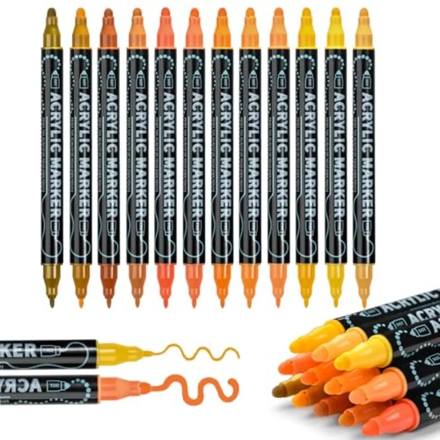 Orange Dual Tip Acrylic Paint Pens, Adult Artist Acrylic Paint Markers for Wood, Canvas, Stone, Rock Painting, Glass, Ceramic S