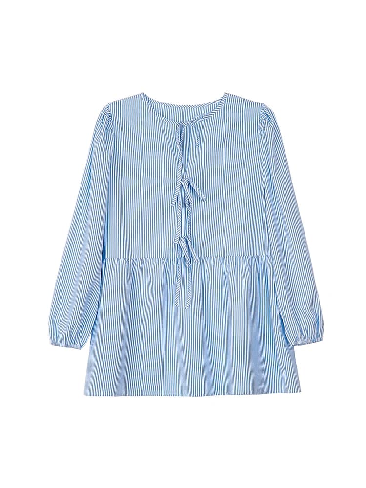 2025 Autumn New Arrivals Women's Casual Striped Shirt Tie-Front Long-Sleeved Loose-Fit Shirt For Everyday Wea