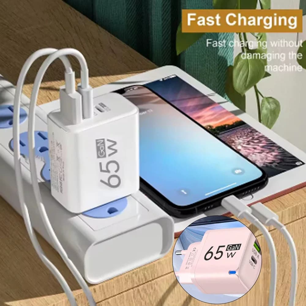 Caricabatterie USB Type-C PD da 65W a ricarica rapida per iPhone, Xiaomi, tablet universali e adattatore di alimentazione da viaggio