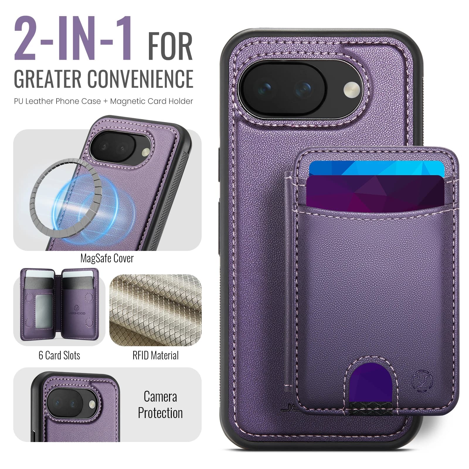 Custodia a Portafoglio in Pelle 2-in-1 Staccabile con Scomparti Magnetici per Carte, Compatibile con Google Pixel 10 Pro XL 9A 9 8 8A 7A 7 10A, con Protezione RFID e Tasca