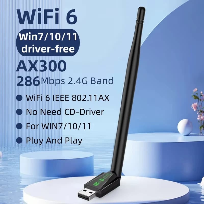 KEBIDUMEI USB WiFi Wireless Adapter WIFI6 AX300 802.11AX Network Card 2.4GHz Dongle Receiver 286Mbps For PC/Laptop Win 7/10/11