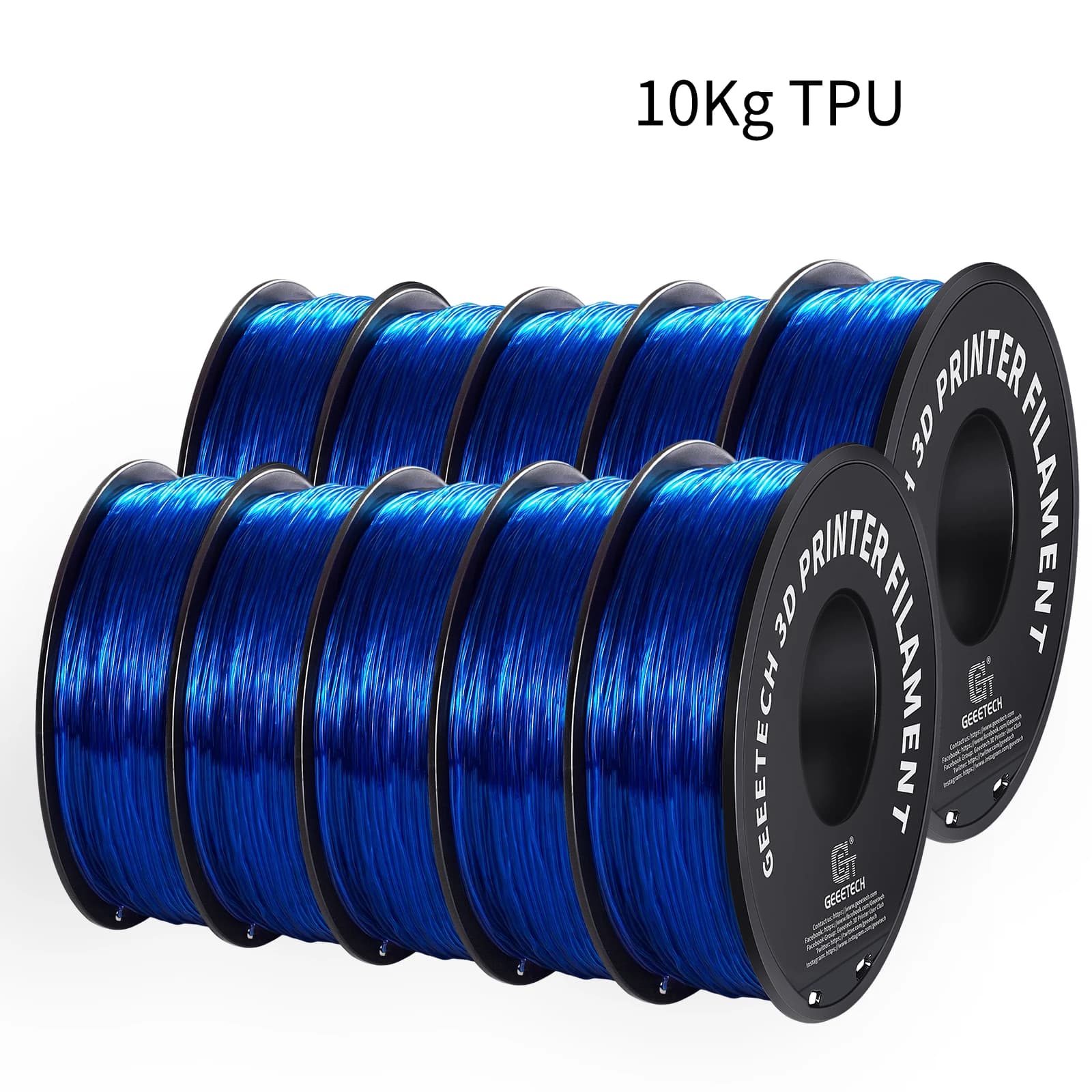 GEEETECH 10Kg TPU Materiale filamento stampante 3D 1kg 2.2LBS/bobina 1,75mm Imballaggio sottovuoto in plastica Durezza Shore non tossica 95A