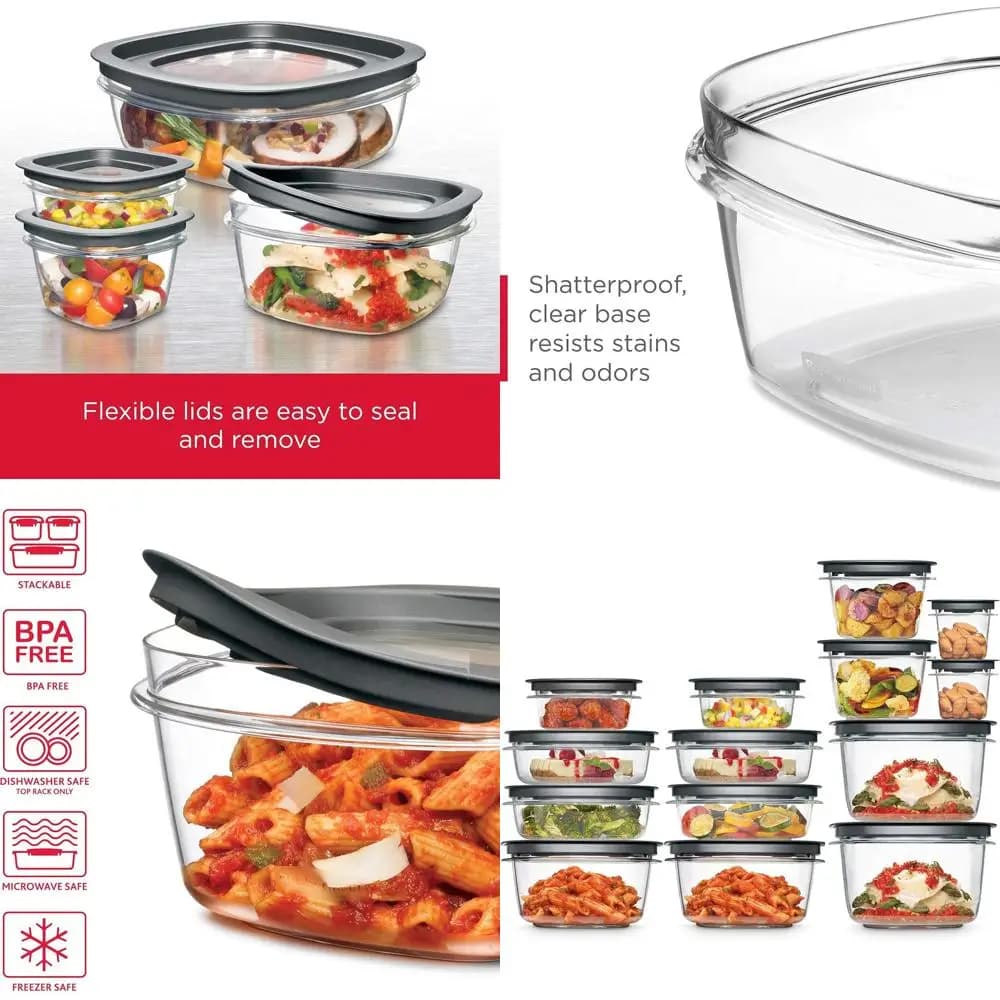 Set da 28 pezzi per la preparazione dei pasti con contenitori e coperchi trasparenti/grigi, lavabile in lavastoviglie per avanzi