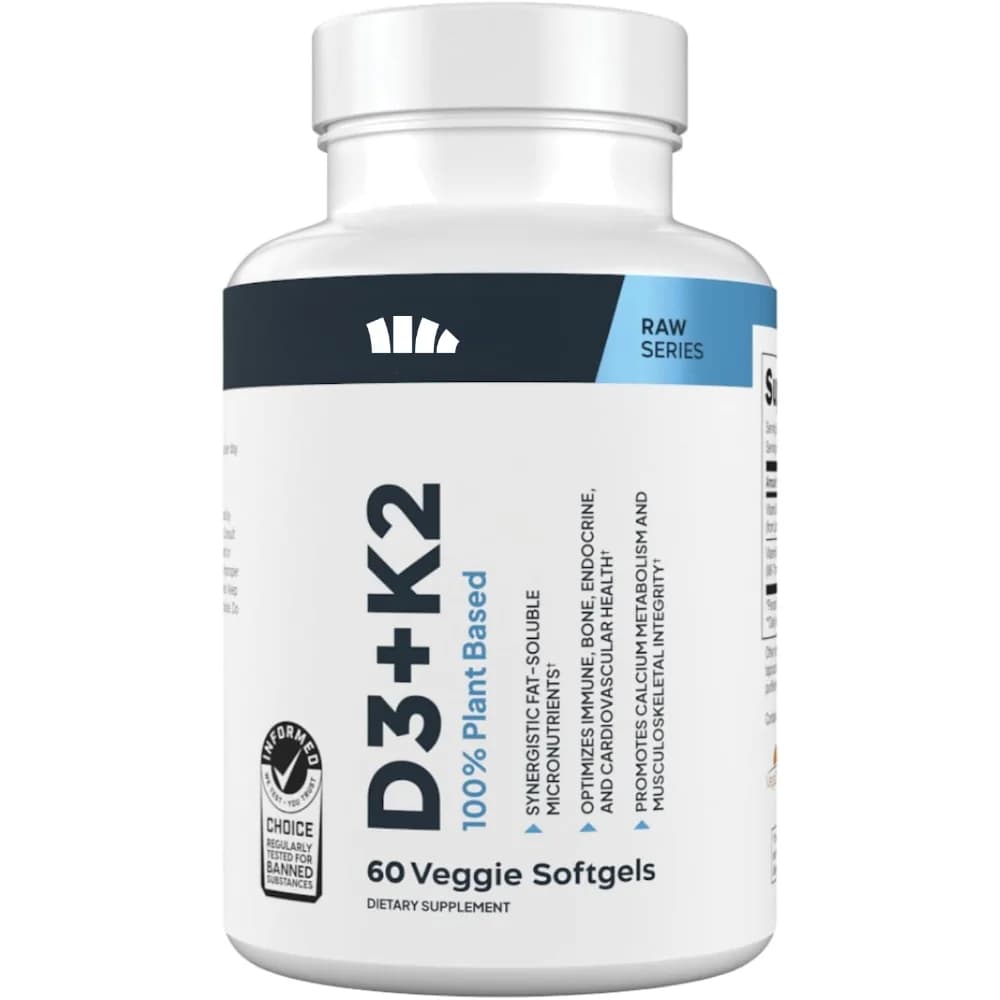Vitamin D3+K2 Capsules 5000 IU D3 and 100 Mcg K2 MK-7 Containing BioPerine 60 Capsules - Daily Supplement