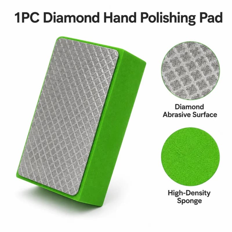 1PC 400# Diamond Hand Polishing Block, High‑Density Foam Abrasive Pad for Glass Tile Metal Wood Surface Finishing