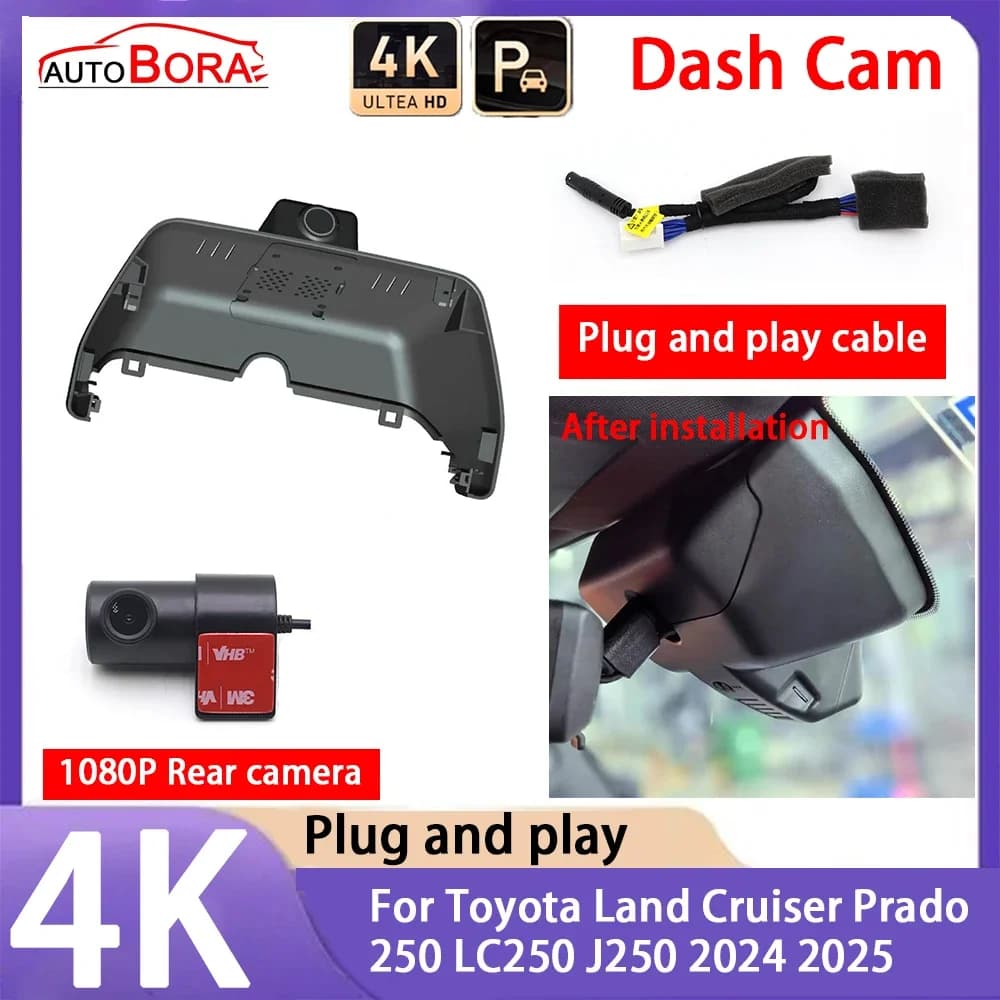 AutoBora 4K 2160P Plug and Play UHD Auto Dash Cam DVR Night Vision Camera for Toyota Land Cruiser Prado 250 LC250 J250 2024 2025
