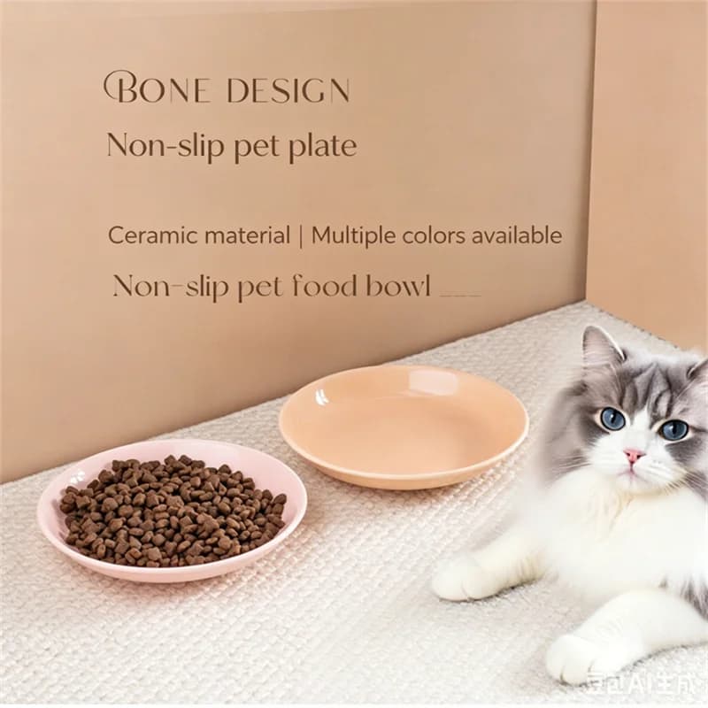 Piatto per cibo per gatti in ceramica antiscivolo alla moda, ciotola poco profonda per l'alimentazione degli animali domestici, ciotola nera multicolore anti-sgocciolamento per gattini, cuccioli e piccoli animali domestici