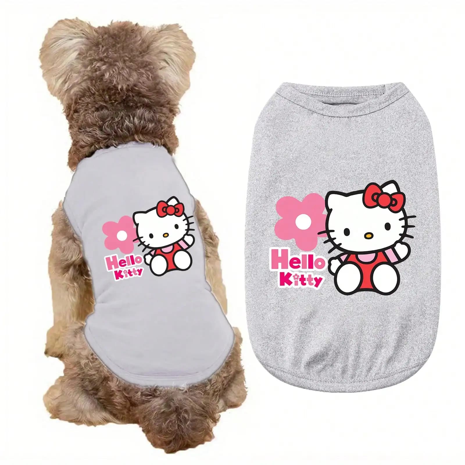 1 Pc Breathable Soft Costume Pet Dogs Cats,Pet Pullover Tops Cartoon Hello Kitty Printed Vest