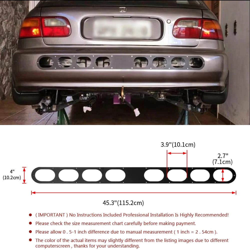 8 Hole Rear Bumper Air Diversion Diffuser Panel Aluminum Long Black/Silver for Ek EK4 EK9