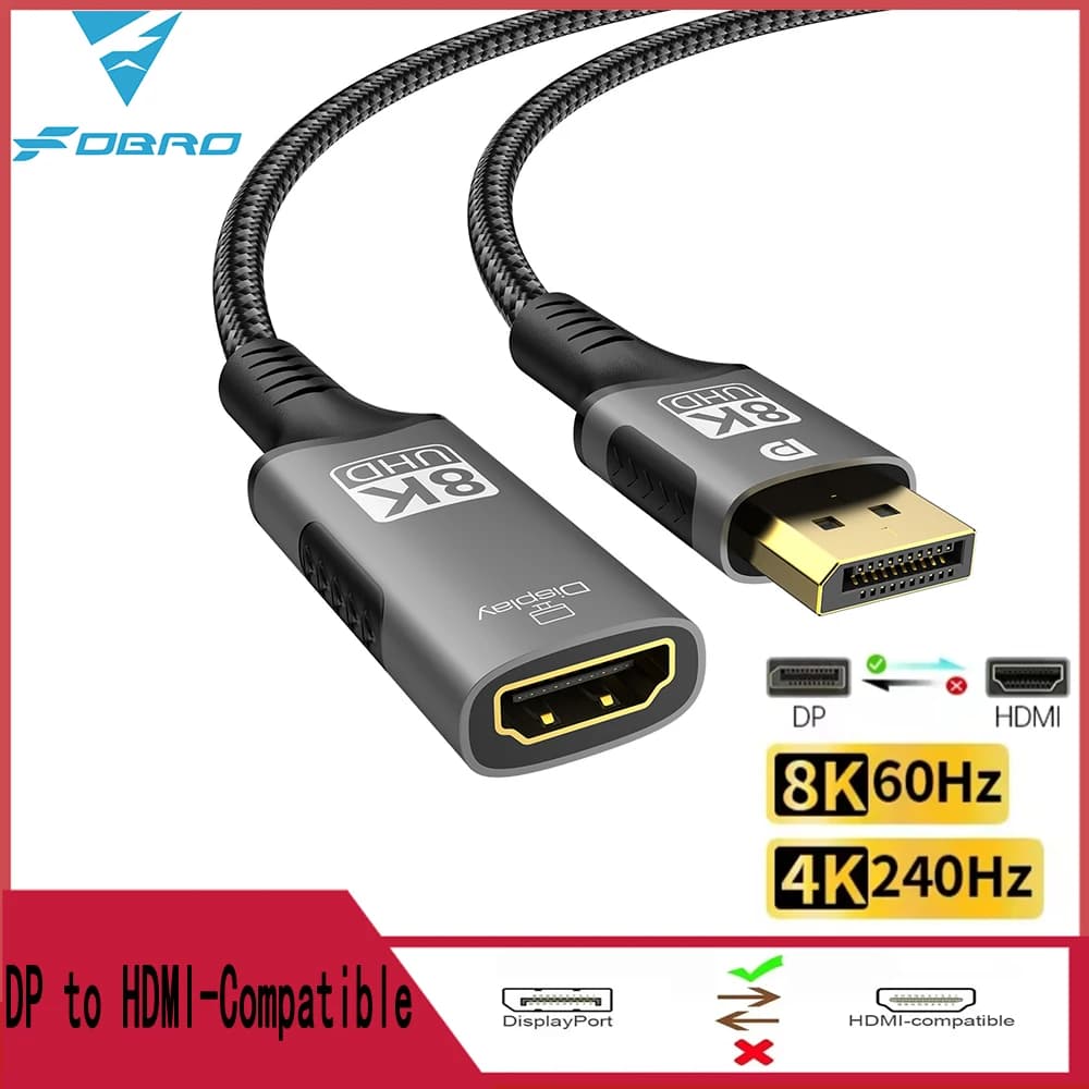 Adattatore compatibile da DP a HDMI Display Port da maschio a HDMI femmina Convertitore 8K a 60Hz 4K a 240Hz per PC HD TV Monitor portatile Proiettore