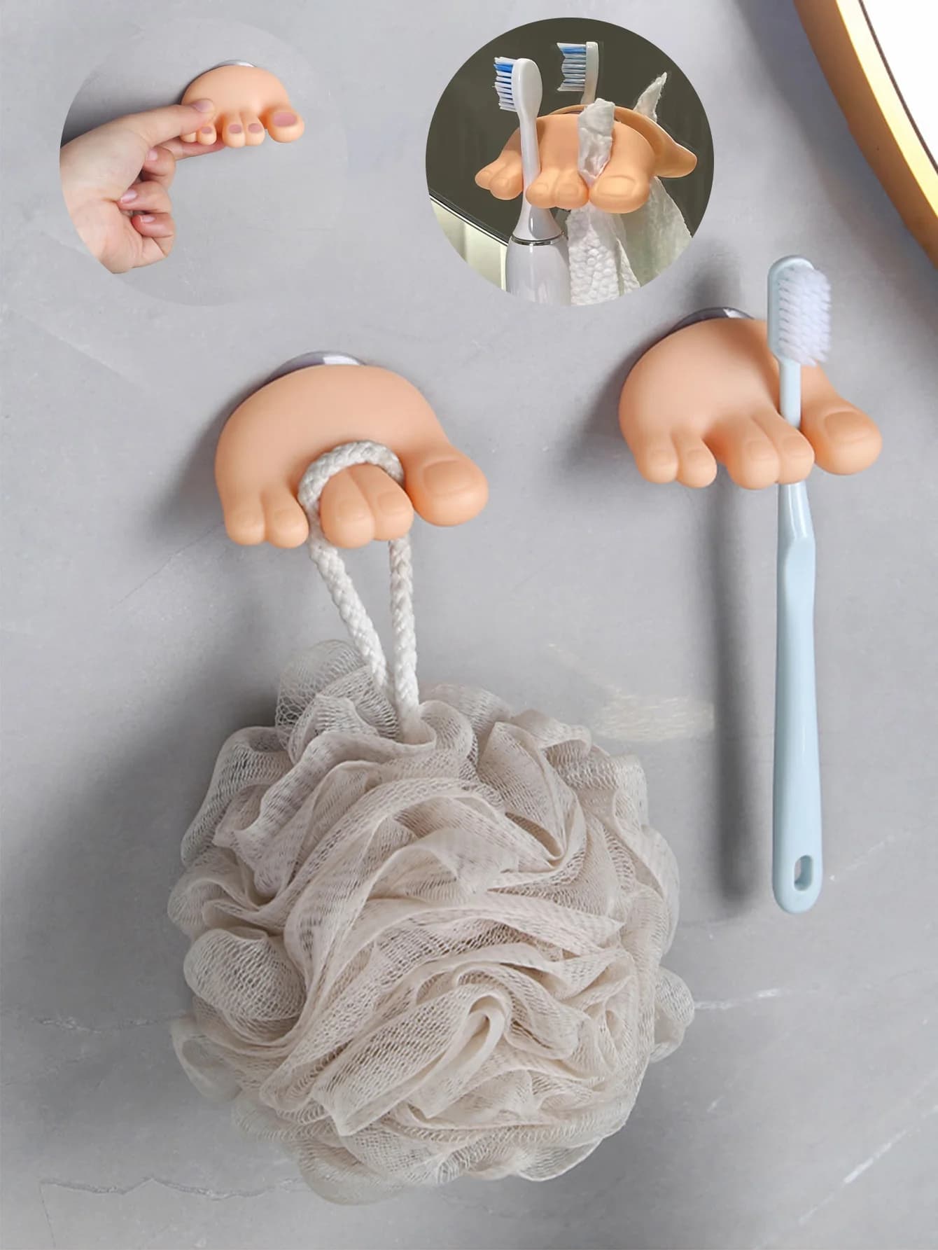 2 pezzi divertenti e creativi ganci per pollice e dita dei piedi bagno carino portaoggetti Ok ventosa a mano portaoggetti portaspazzolino organizzatore di filo
