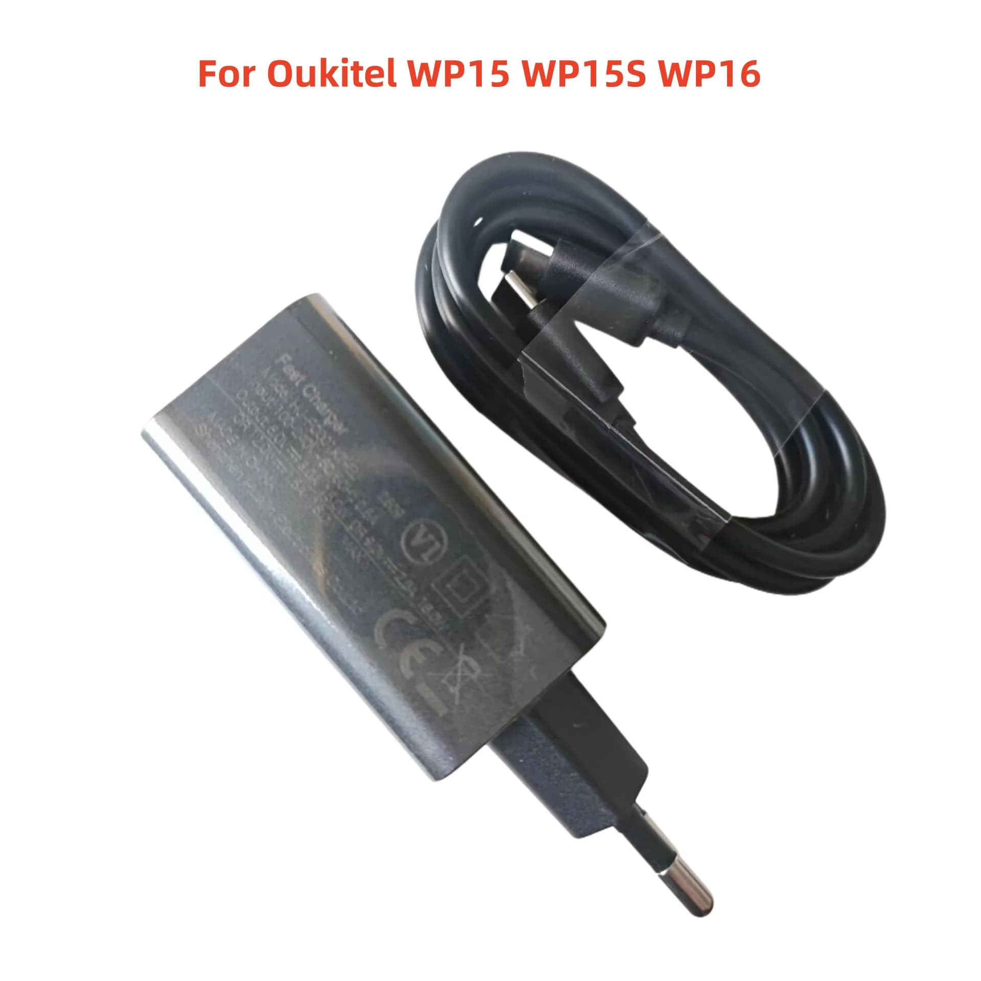 Caricabatterie 18W Nuovo Originale per Oukitel WP15 WP15S WP16, Adattatore da Viaggio con Spina EU + Cavo Doppio Type-C