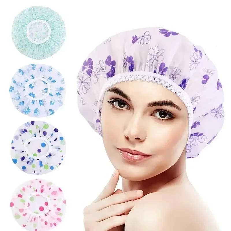 Reusable Waterproof Shower Cap for Women EVA Hair Hat with Elastic Band Large Long Hair Protector Bath Spa Gift for Ladies