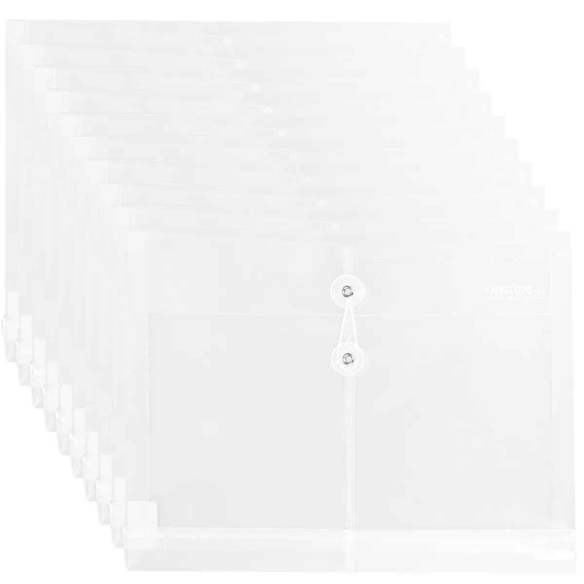 10 buste trasparenti per documenti A4, cartelle per documenti impermeabili in plastica con chiusura con laccio e bottone a pressione per l'home office