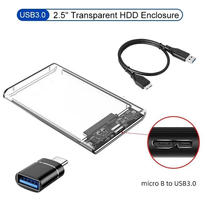 Custodia per disco rigido esterno da 2,5 '' Custodia per disco rigido trasparente senza attrezzi da USB 3.0 a SATA III per supporto SSD HDD SATA da 2,5 pollici UASP