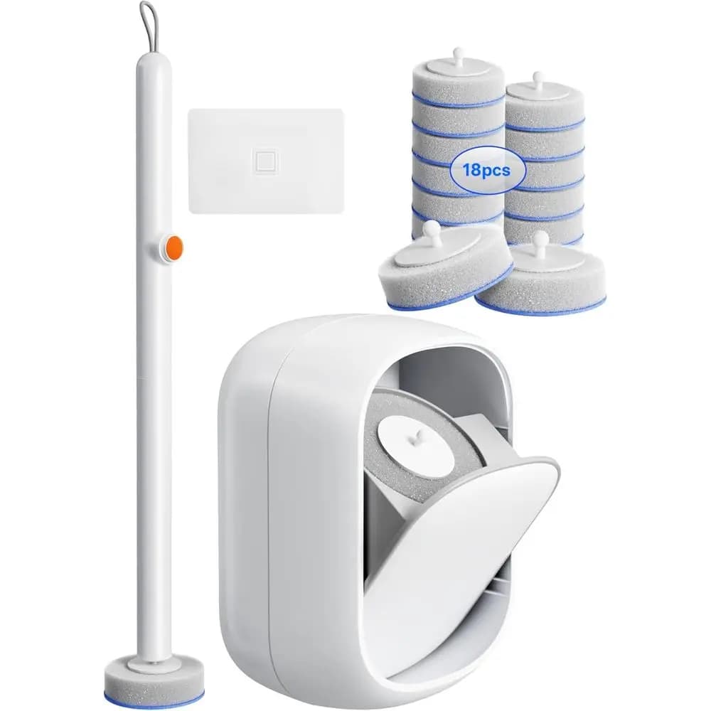 Toilet Cleaning System - Wand Kit with 18 High-Performance Refills, Wall Mounted Brush and Holder or Deep Cleaning Bathroom (Bru
