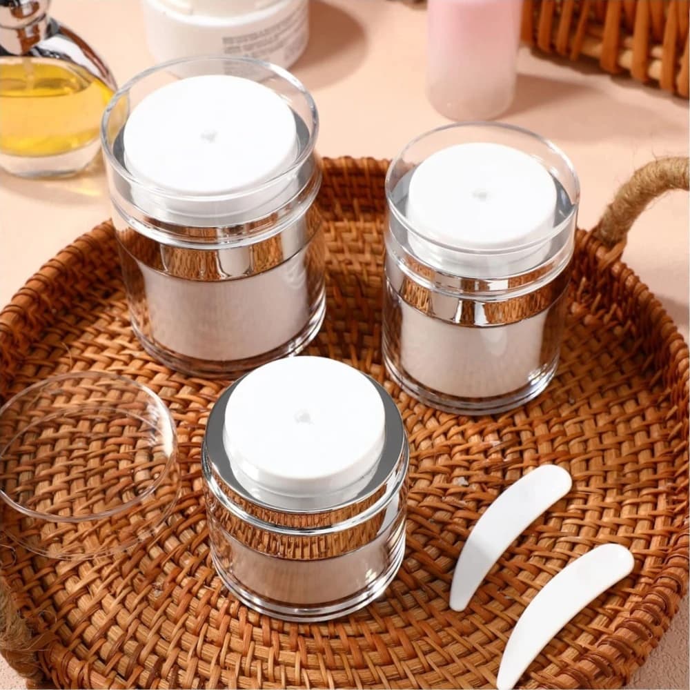 15/30/50ml Empty Airless Pump Jar Refillable Acrylic Cream Vacuum Bottle with Spoon Portable Container of Makeup Lotion Cosmetic