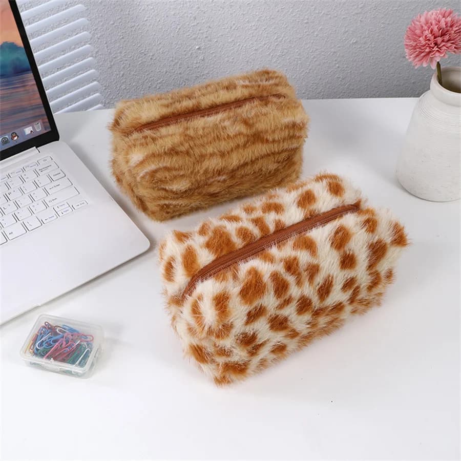 Borsa portaoggetti per pennelli per rossetti cosmetici da viaggio in morbida peluche leopardata Kit da toilette Borse per trucco da donna Borsa per organizer Astuccio per matite