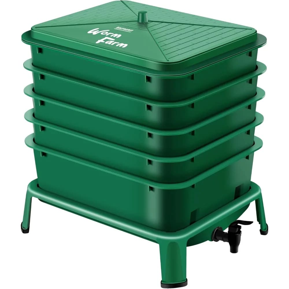 Contenitore per compost a vite senza fine a 5 vassoi, compositore a vite senza fine da 53 QT per interni ed esterni, kit di avviamento per vermicomposizione