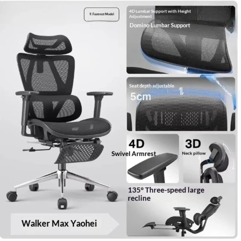 Sedia da Ufficio Ergonomica con Supporto Lombare in Rete, Reclinabile, Girevole, con Poggiatesta e Braccioli Regolabili, per Scrivania, Computer, Casa e Gaming