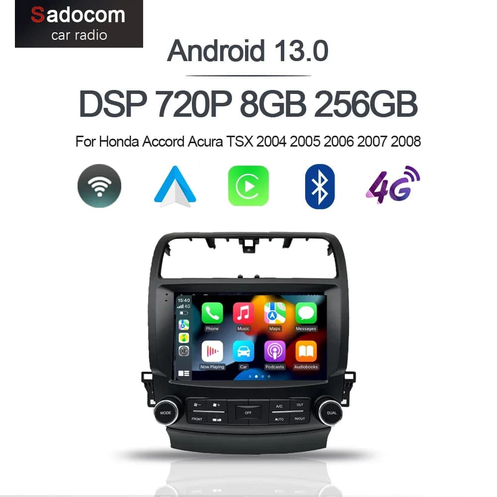 IPS 720P 8G + 128G Carplay 9 "Android 13.0 Lettore DVD per auto GPS DSP WIFI Stereo per Honda Accord Acura TSX 2004 2005 2006 2007 2008