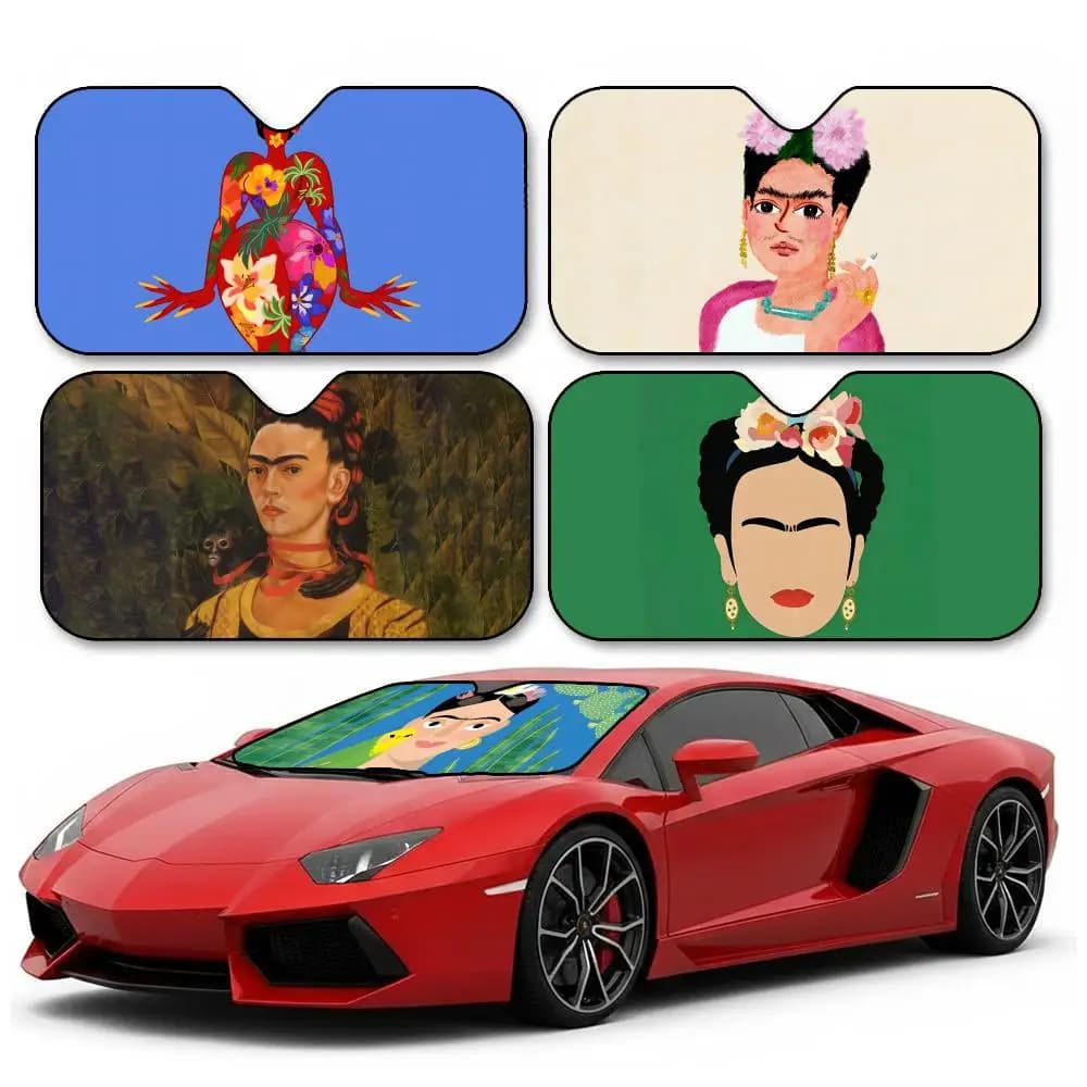Parasole S-Frida Kahlo in lamina di alluminio per parabrezza, protezione UV, isolamento termico, riutilizzabile