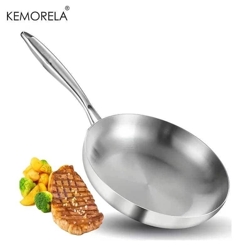 Padella da 24 cm in acciaio inossidabile 304 padella Wok spessa 2 mm padella in acciaio a 5 strati, padelle di grado professionale per cucinare pentola