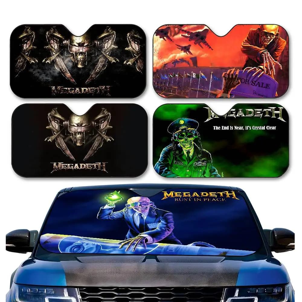 Band M-Megadeths Auto Parasole Scudo Parabrezza Finestra Protezione solare Copertura Protezione interna per camion SUV Visiera universale