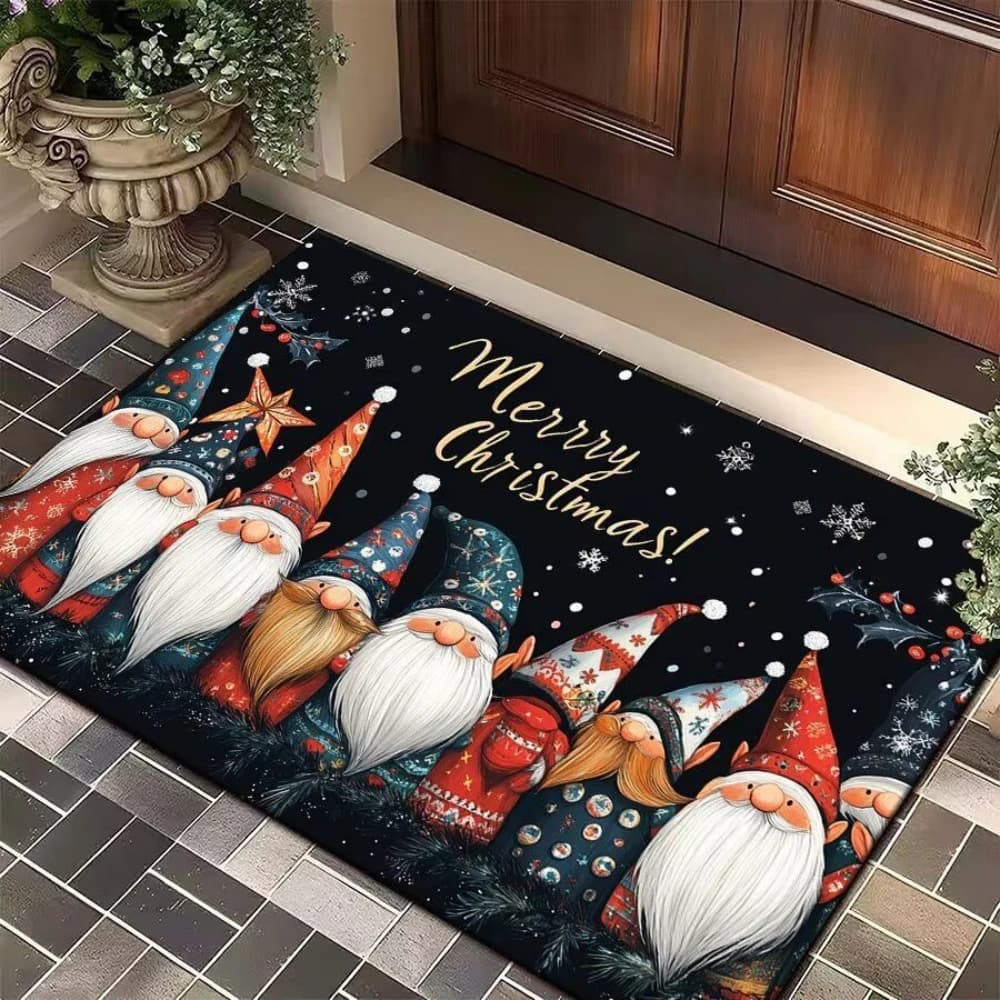 Christmas Character Doormat Santa Claus Elf Snowman Pattern Non Slip Entrance Rug for Front Door Living Room Bedroom Floor