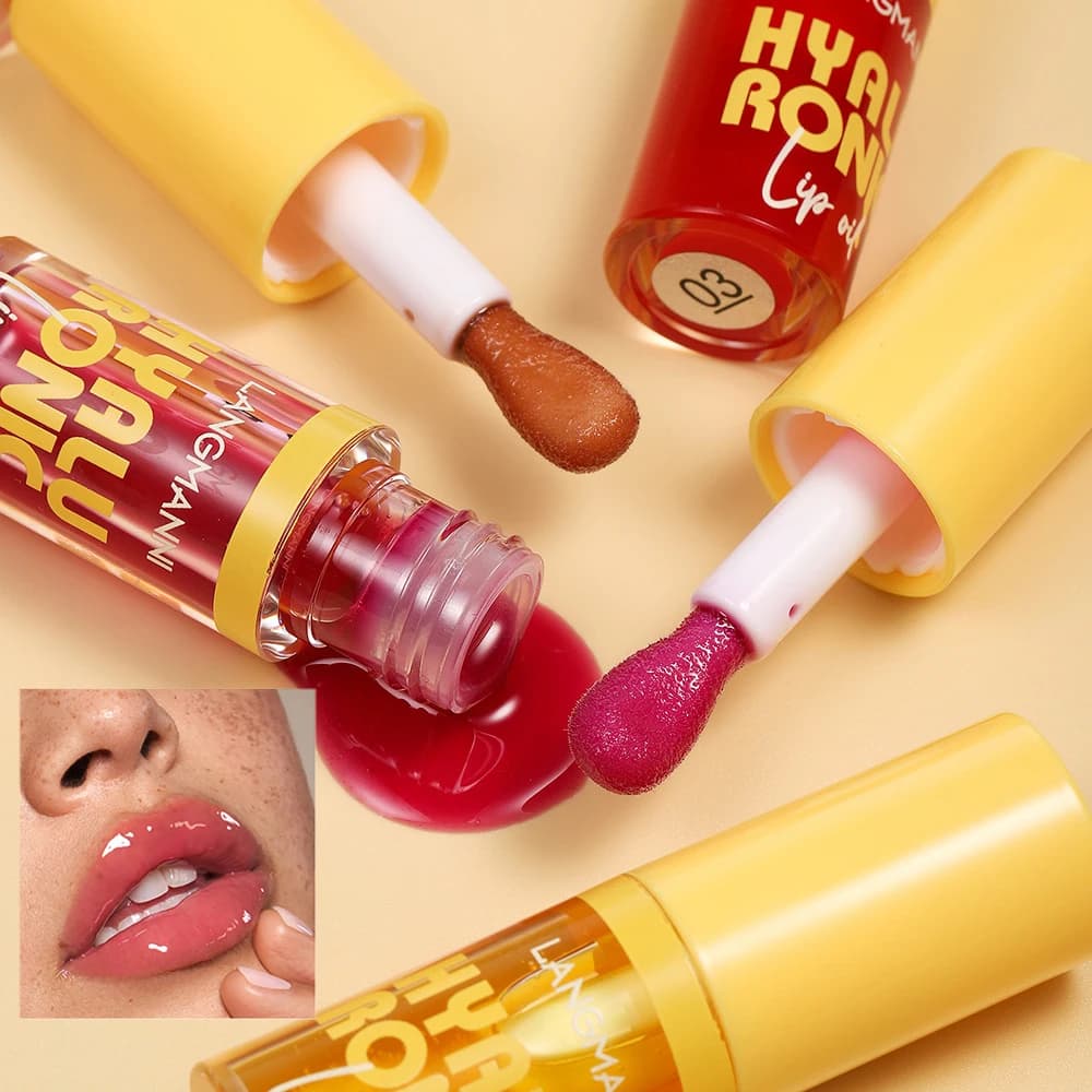 LANGMANNI Transparent Multi Lip Stain Hyaluronic Acid Lip Oil Glossy Hydrating Moisturizing Lip Gloss Volumizing Lip Balm Makeup
