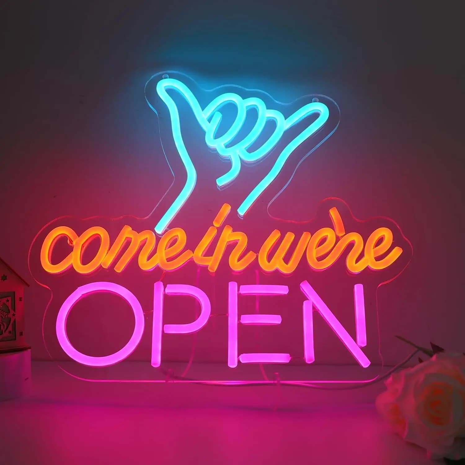 Insegna al Neon 'Come in We're Open' - Luci al Neon Colorate per Parete, LED USB Dimmerabili per Ristoranti, Hotel, Negozi, Club, Decorazione, Regalo